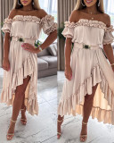 Solid Off Shoulder Irregular Ruffle Dress