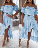 Solid Off Shoulder Irregular Ruffle Dress
