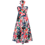 Sexy Halter Strapless Bohemian Print Beach Long Dress
