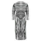 Plus Size Irregular Striped Printed Long Sleeve Slinky Maxi Dress