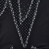 Sexy Solid Black Rhinestone Mesh Splicing Long Sleeve Jumpsuit