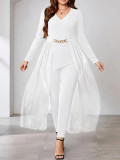 Plus Size V neck Long Sleeve Overlay Jumpsuit