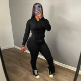 Fashion Hooded Zipper Casual Pants Slim Two Piece Set