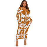 Plus Size Sexy Scoop Neck Long Sleeve Midi Dress