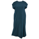 Plus Size Denim Sleeveless V-Back Casual Long Dress