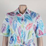 Casual Leaf Print Short-Sleeved Shirt Wide Leg Pants 2 Piece Set