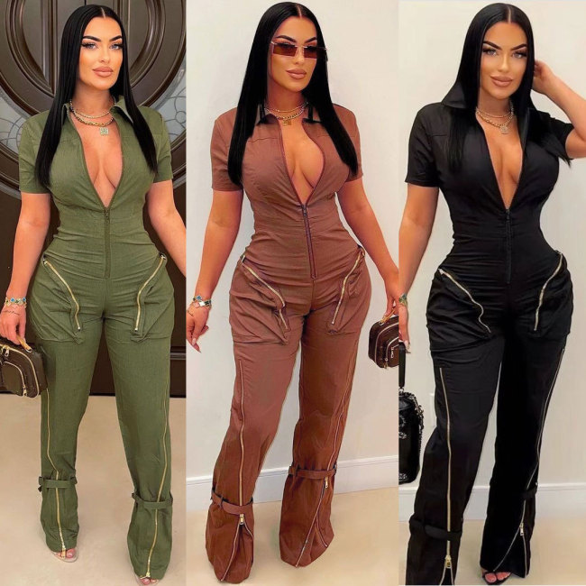 Sexy Zipped Pockets Casual Fashion Jumpsuit