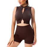 Seamless Yogawear Sports Zipper Tank Sleeveless Crop Top