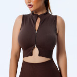 Seamless Yogawear Sports Zipper Tank Sleeveless Crop Top