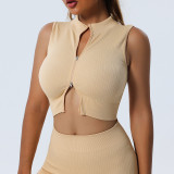 Seamless Yogawear Sports Zipper Tank Sleeveless Crop Top