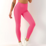 Ribbed Stretchy Workout Leggings High Waist Yoga Sports Pants