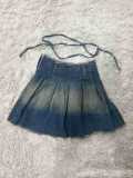 Trendy Sexy Washed Denim Pleated Skirt