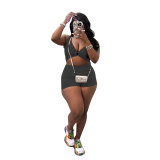 Solid V-Neck O-Ring Tank Crop Top and Shorts Set