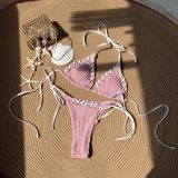 Sexy Lace-Up Contrast Bikini Set