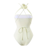 Drawstring Lace-Up Flower One Piece Swimwear