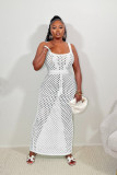 Drawstring Hollow Out Knitting Beach Maxi Dress