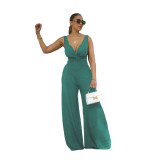 Sexy Deep V Low Back Sleeveless Twisted Wide Leg Jumpsuit