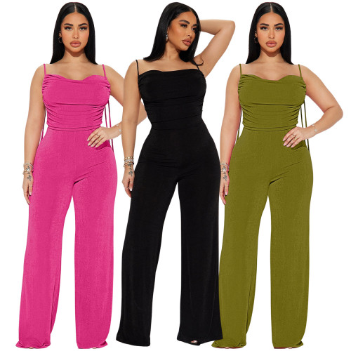Ruched Straps Backless Sexy Jumpsuit