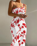 Print Sexy One Shoulder Bodycon Cutout Waist Midi Dress