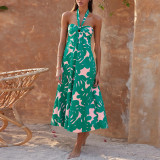 Sexy Halter Strapless Bohemian Print Beach Long Dress