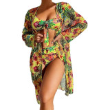 Mesh Print Beach Cover Up Three-Piece Swimwear
