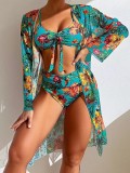 Mesh Print Beach Cover Up Three-Piece Swimwear