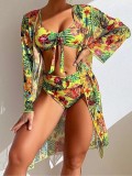 Mesh Print Beach Cover Up Three-Piece Swimwear