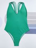 Green Deep-V Strappy One Piece Swimsuit