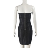 Sexy Denim Strapless Bodycon Dress