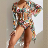 Mesh Print Beach Cover Up Three-Piece Swimwear
