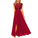Sexy Lace Bodice Chiffon Round Neck Sleeveless Evening Dress