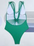 Green Deep-V Strappy One Piece Swimsuit