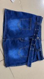 Stylish Belted Strechy Denim Mini Skirt