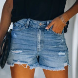 High Waist Zip Fly Ripped Jeans Shorts