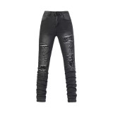 Men's Gray Stretchy Ripped Jeans