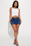 Stylish Belted Strechy Denim Mini Skirt