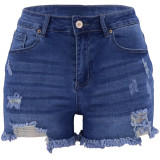 High Waist Zip Fly Ripped Jeans Shorts