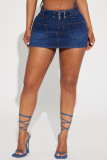 Stylish Belted Strechy Denim Mini Skirt