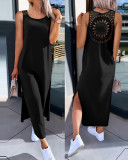 Solid Sleeveless Slit Casual Long Dress