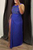Printed Hollow Cross Sleeveless Slit Maxi Dress