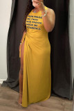 Printed Hollow Cross Sleeveless Slit Maxi Dress