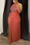 Printed Hollow Cross Sleeveless Slit Maxi Dress
