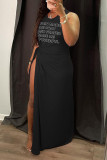 Printed Hollow Cross Sleeveless Slit Maxi Dress