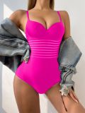 Solid Ruched Details One Piece Sexy Swimsuit