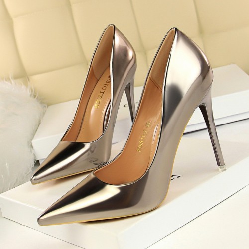 Fashion Metallic Shiny High Heel Shoes Pointed Sexy Club Shoes