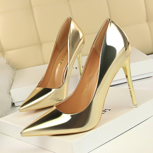 Fashion Metallic Shiny High Heel Shoes Pointed Sexy Club Shoes