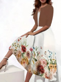 Women Printed Two Piece Dress Shrug Top and V-Neck Floral Dress