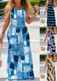 Fashion Printed Round Neck Sleeveless Slim Dress