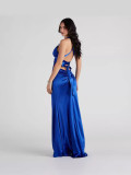 Solid Party Cross Back Elegant Satin Straps Maxi Dress