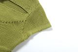 Green Hollow Out Tassel Knitting Irregular Short Sleeve Bodycon Dress